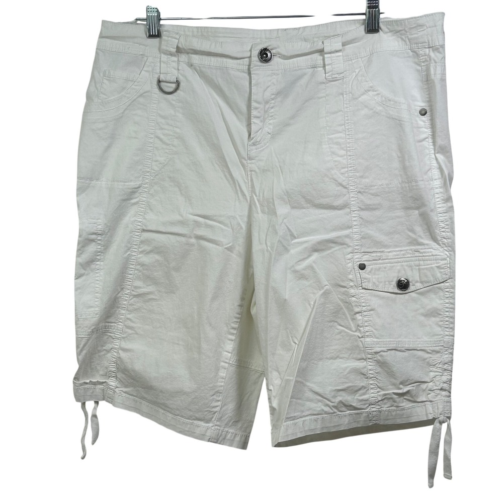 Style & Co Woman White Cargo Shorts Plus Size 14W Cotton Stretch Drawstring Hem